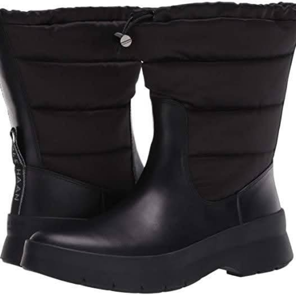Cole Haan Women's Pinch Utility Puffer Boot In Black Waterproof Leather Size 9
